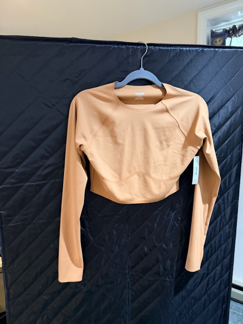 PINK Victoria's Secret Cropped Long-Sleeve Sweatshirt in Tan